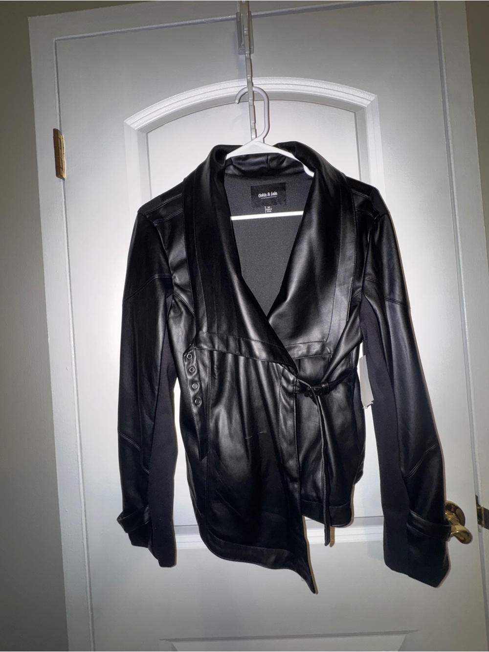 Black Faux Leather Wrap Jacket
